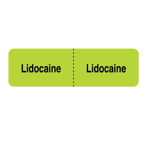 IV Drug Line Label - Lidocaine/Lidocaine 7/8" x 3" Flr Chart w/Black